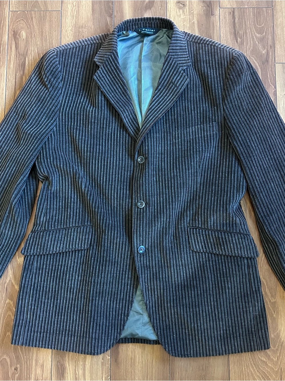 J. Ferrar Men’s 2-Piece Corduroy Pinstripe Suit XL 40R Brown 3-Button Notch
